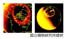 北極と南極のオーロラオーバル (DE-1衛星による)の図